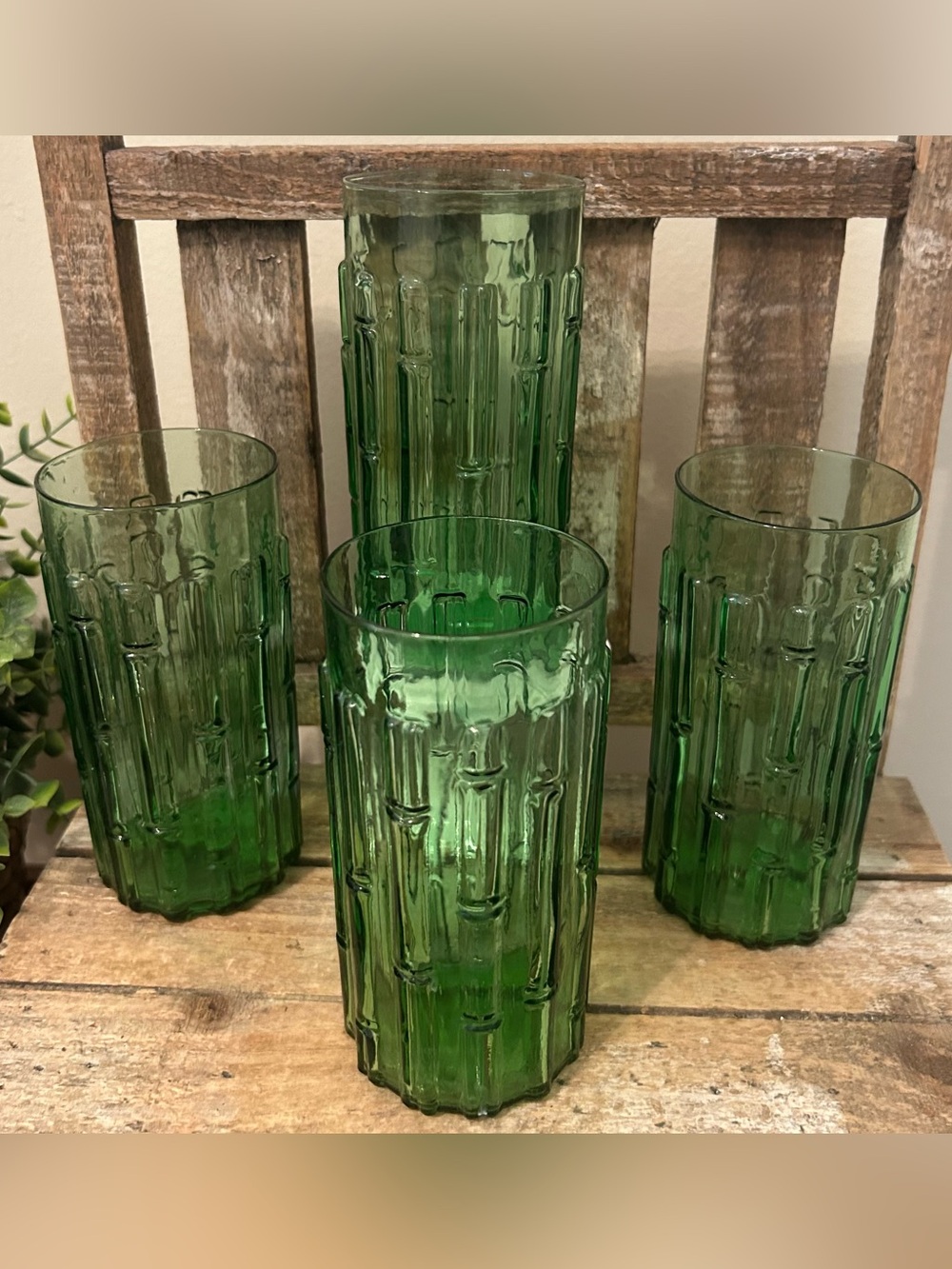 VINTAGE ITALIAN GLASS FOMERZ ITALY TUMBLER DRINKING SET GREEN BAMBOO